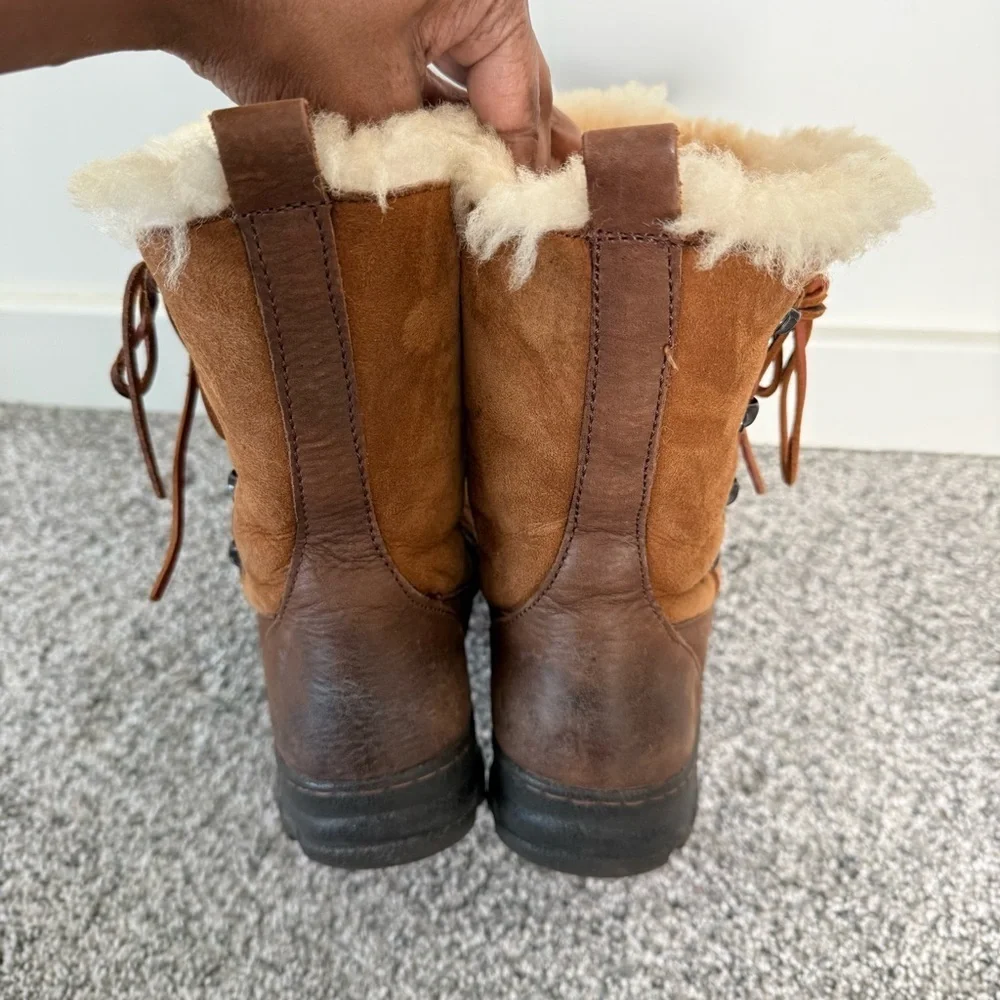 Born Masa Brown Leather Boots Shearling Lining Lamb Fur Comfort SideZip Women 9